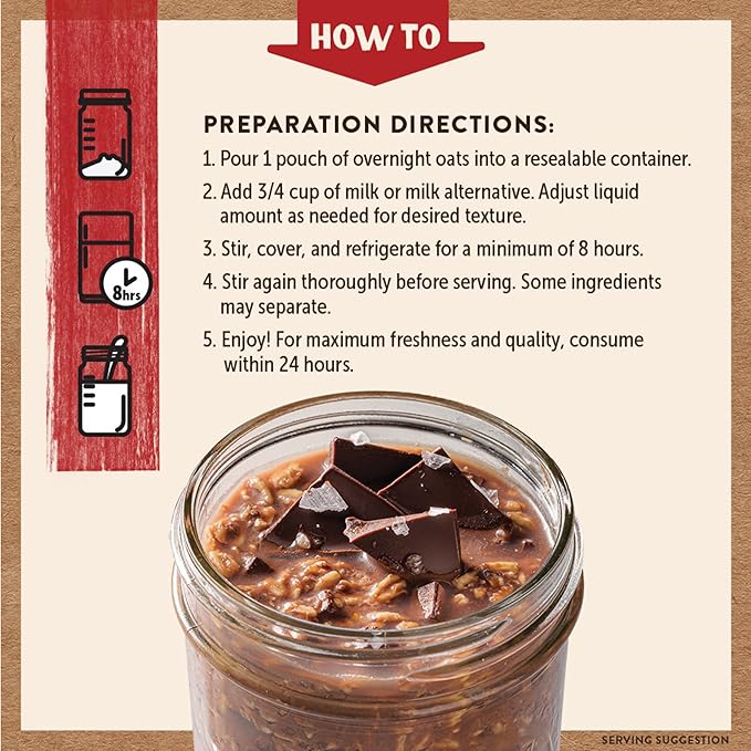 Kodiak Cakes Dark Chocolate Sea Salt - Overnight Oats with 20g Protein High Fiber Breakfast (Pack of 9 Pouches)