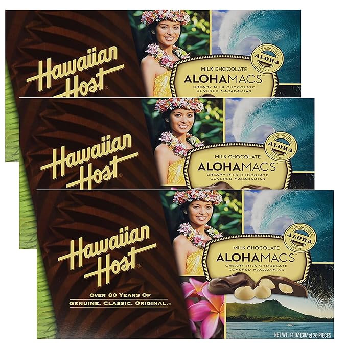 Hawaiian Host Alohamacs Milk Chocolate The Original Chocolate Covered Macadamia Nut 42 Ounce - SET OF 2