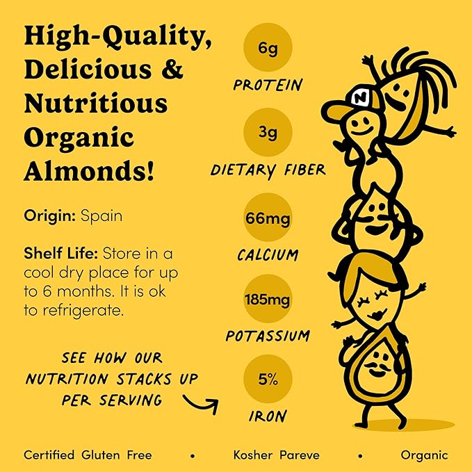 Nuts.com – Organic Almonds (Raw No Shell) – 2 Lb Bag Healthy Snack for Adults &amp Kids Delicious Nutty Flavor – High Protein &amp Keto Friendly Food – Vegan Gluten-Free &amp Kosher Pareve