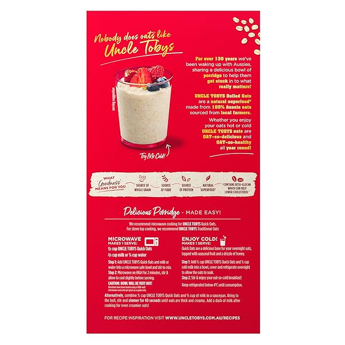 Uncle Tobys Traditional Oats 1kg.