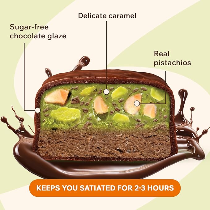 FitnesSHOCK Protein Bars – Pistachio &amp Dark Chocolate – Low Sugar Protein Snack (1g Total Sugar) – Dessert Alternative – 12 Count – 180 Calories – 12x50g