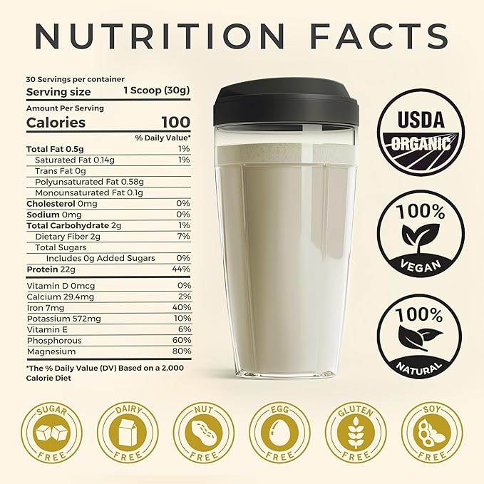 USDA Organic Hemp Protein Powder for Women &amp Men - Unflavored Pure Natural - Plant Based Powder Vegan Gluten Free Keto - Hemp Seed Powder Cold-Pressed (30 Servings (2 lb) Unflavored)