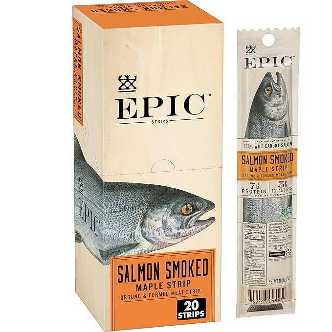 EPIC Salmon Smoked Maple Strips Wild Caught Paleo Friendly Protein Snacks 20 Ct 16 oz
