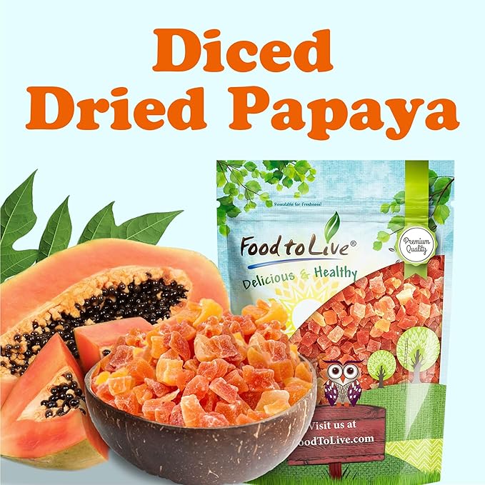 Food to Live Dried Diced Papaya 2 Pounds – Kosher Vegan Sweetened Unsulfured Bulk