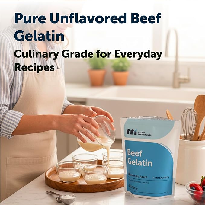 Beef Gelatin Powder 2lb (32oz) | Premium Source from Grass-Fed &amp Pasture Raised Beef | Unflavored Thickening Agent for Cooking &amp Baking | Rich in Natural Protein &amp Collagen | Non-GMO Glu