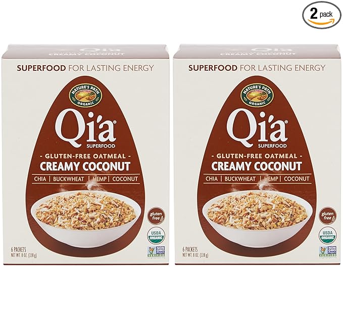 Qi'a Superfood Organic Hot Oatmeal - Creamy Coconut - 2 Boxes with 6 Packets Each Box (12 Packets Total) (8 oz each)