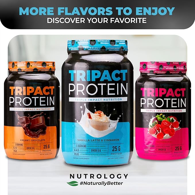 Nutrology TRIPACT Protein Powder - 7-in-1 Meal Replacement Shake with Grass Fed Whey Protein Powder Pea Rice Greens for Muscle Recovery &amp Immunity Vanilla Latte &amp Cinnamon Flavor 40 Servi