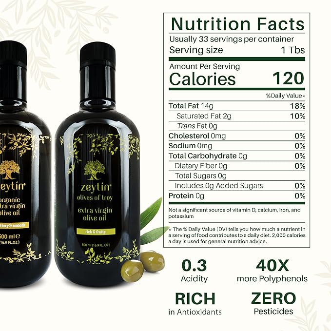 Zeytin Olive Oils Extra Virgin - Early Harvest Bottled in May 2024 - Awarded Brand - Custom Premium Gift Box - Cold Pressed Olive Oil for Cooking Soup &amp More - Perfect Vegan &amp Keto (2 x 16.9