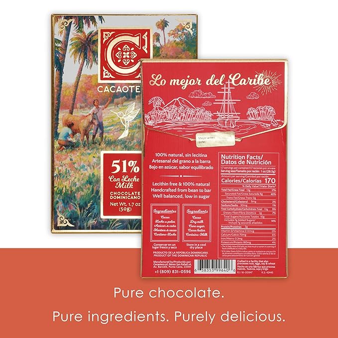 Cacaoteca 51 Milk Chocolate 3 Pack - Dominican Chocolate - Bean-to-Bar Direct Sourced - Gluten-Free - Bundle