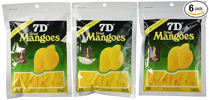 7D Mangoes Naturally Delicious Dried Tree Ripened Dried Mango - Set of 6