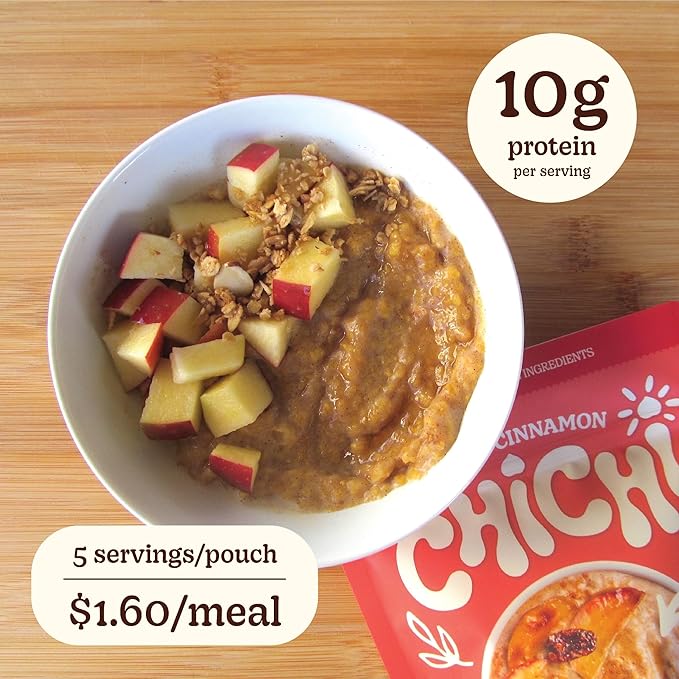 ChiChi – Protein Hot Cereal | Apple Cinnamon (8.8 oz x 4 pouches 20 servings) —Made with Chickpeas Protein-packed (10g) High Fiber Made with Simple Ingredients Grain Free Gluten Free Vegan