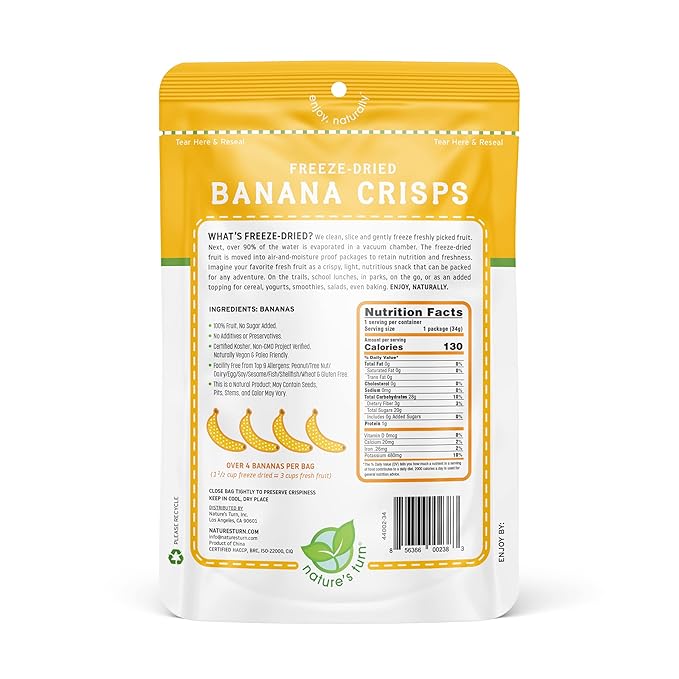 Nature’s Turn Freeze-Dried Fruit Snacks Blueberry and Banana Crisps Pack of 4 (1.2 oz Each)
