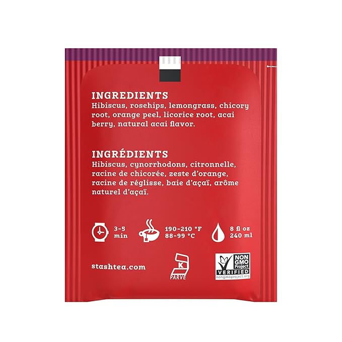 Stash Tea Acai Berry Herbal Tea - Naturally Caffeine Free Non-GMO Project Verified Premium Tea with No Artificial Ingredients 18 Count (Pack of 6) - 108 Bags Total
