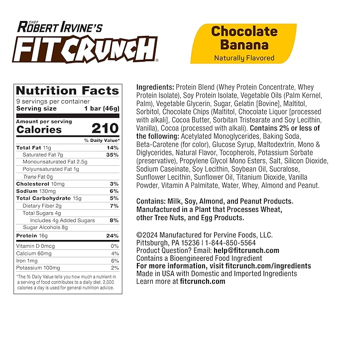 FITCRUNCH Snack Size Protein Bars 6-Layer Baked Bar 4g of Sugar Gluten Free &amp Soft Cake Core (9 Bars Chocolate Banana)