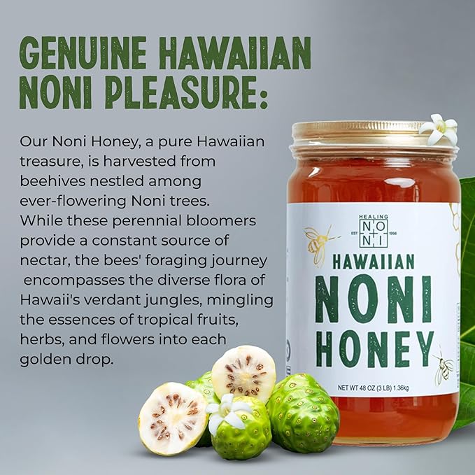 Healing Noni - Hawaiian Honey - All-Natural - 1-Pack Glass Jar 48oz