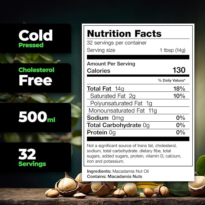 Species Nutrition Macadamia Nut Oil Healthy Cooking Oil for Stir Fry Sweet Buttery Great Tasting Omega 9 Monounsaturated Fats Balanced Omega 3 &amp 6 Fats. (32 Servings 2 Pack)