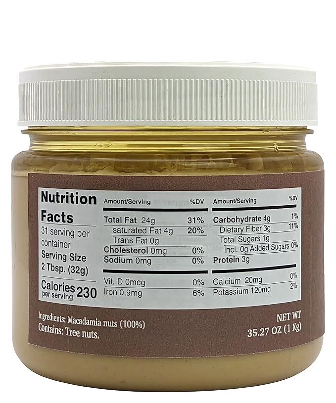 Nutural World - Smooth Macadamia Nut Butter 35 Oz (1kg) / 100% pure single ingredient