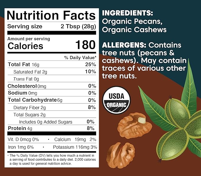Wilderness Poets Pecan Butter with Cashews - Organic &amp Raw (8 Ounce) - Glass Jar (Pack of 2)