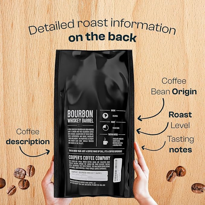Bourbon Barrel Aged Coffee Single-Origin Colombian Beans Aged in Kentucky Bourbon Whiskey Barrels Medium Dark Roast Whole Bean 5 lb