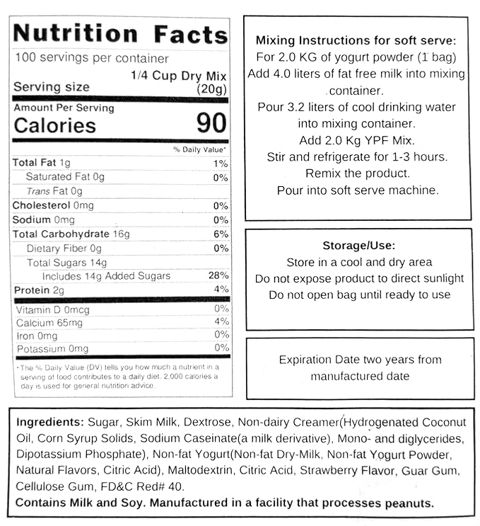 Frozen Yogurt Pre Mix Dasher's Spice &amp Beans | Gluten Free &amp Low Fat | (70.4 oz. Strawberry)