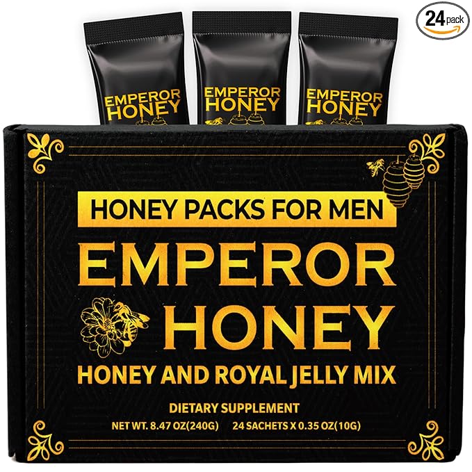 Halal Honey Extra Strength For Men Raw Organic Honey with Premium Natural Royal Jelly Bee Pollen &amp 100% Pure (Large Pack of 24 Honey Packets)