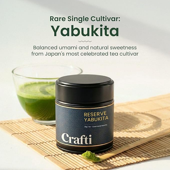 Crafti Ceremonial Grade Matcha Powder | 100% First Harvest | Single Cultivar | Yabukita | Unsweetened Authentic Japanese Matcha Green Tea Powder from Yame Fukuoka (30g / 1.06oz)