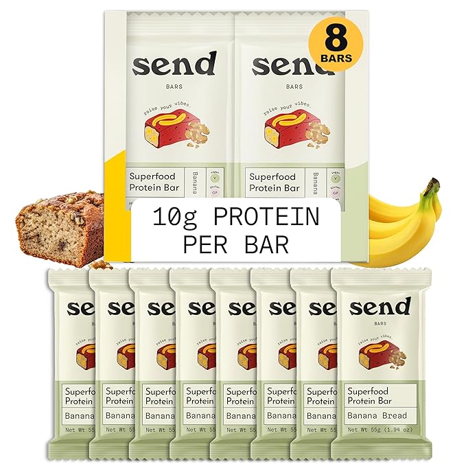 Send Bars Plant-Based Vegan Healthy Protein Bars With Greens (Banana Bread 8 Bars) – Only Real Ingredients Zero Added Sugar Gluten-Free Dairy-Free