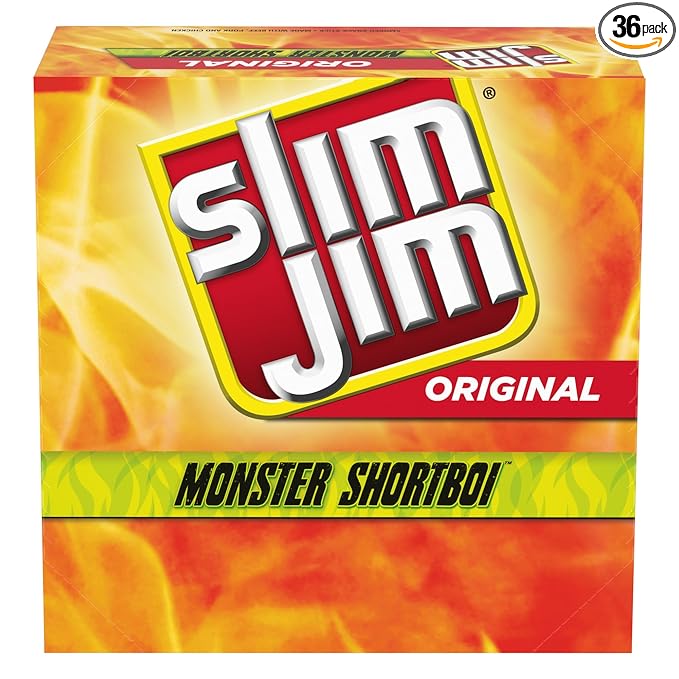 Slim Jim Monster Shortboi Smoked Meat Sticks Original Flavor 6g Protein Per Stick Snack Size Easter Basket Stuffer for Men 0.97 oz. (36 Count)