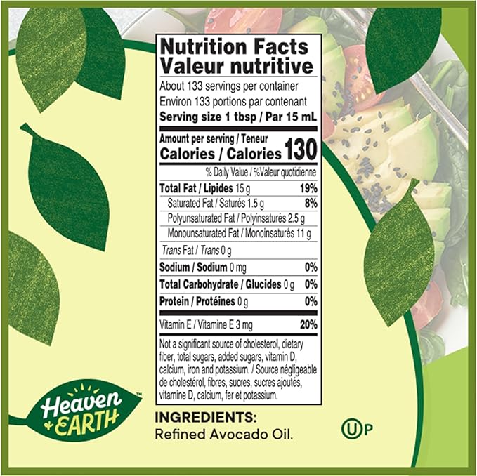 Heaven &amp Earth Premium Cold Pressed 100% Pure Avocado Oil 2 Liter | High Smoke Point 520F | Naturally Refined | Certified Kosher (including Passover)