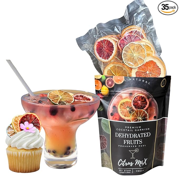 Dried Citrus Slices | 35± Slices | Preserved Peel Premium DRIED FRUITS for Luxury Cocktail Garnishes for Establishments and Home bar. Dehydrated Citrus Mix - Lemon - Lime - Orange - Grapefruit - Blood