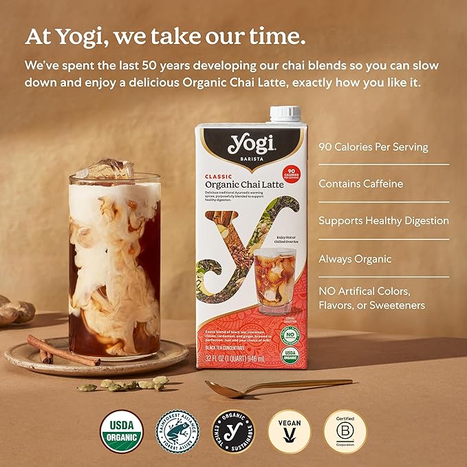 Yogi Barista Classic Organic Chai Latte - 32 Fluid Oz (3 Pack) - Organic Chai Tea Concentrate - Supports Healthy Digestion - Includes Black Tea Ginger Cardamom Cinnamon &amp More