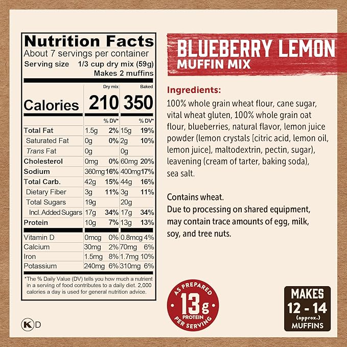 Kodiak Cakes Muffin Mix Blueberry 14 Ounce Pack of 6