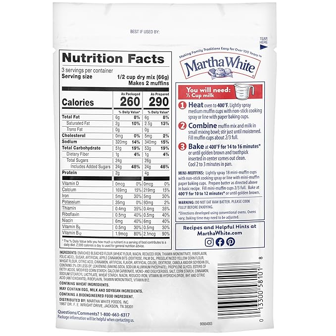 Martha White Muffin Mix Apple Cinnamon 7.0 oz. (Pack of 6)