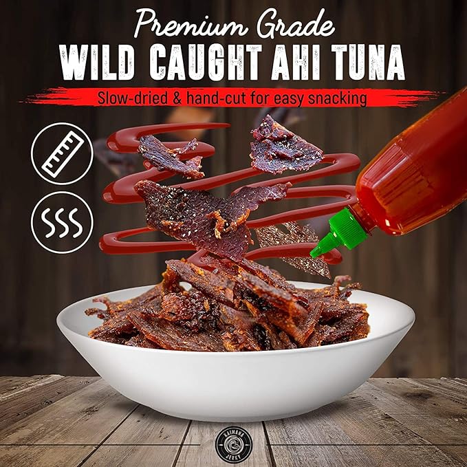 Sriracha Tuna Jerky - Wildly Delicious Yellowfin Ahi Fish Jerky - Made with Americas Original Spicy Sriracha Hot Sauce - 3 Pack