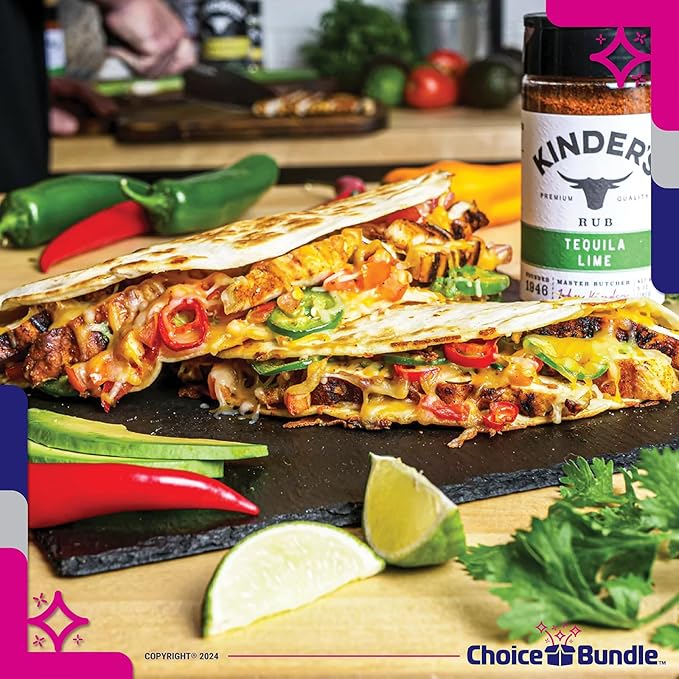 Kinders Tequila Lime Rub The Fajita Blend Seasoning with Citrus and Garlic Premium Barbecue 4 Pk (20.2 oz) + BBQ Guide &amp Opener (6 Items)!