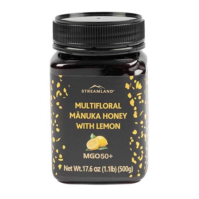 Streamland Multifloral Mānuka Honey with Lemon Pure New Zealand Honey Zesty Natural Flavor Premium Quality (MGO 50+ 17.6 oz)
