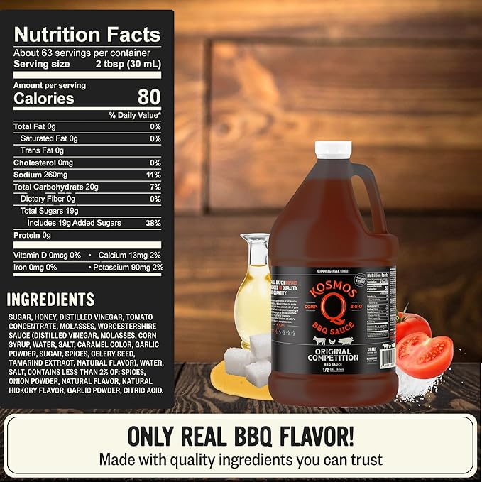 Kosmos Q Original Competition BBQ Sauce Sweet and Smoky Barbecue Sauce for Ribs Pulled Pork Brisket Chicken &amp More Award-Winning Competition Recipe with Brown Sugar Ketchup &amp Worcestersh