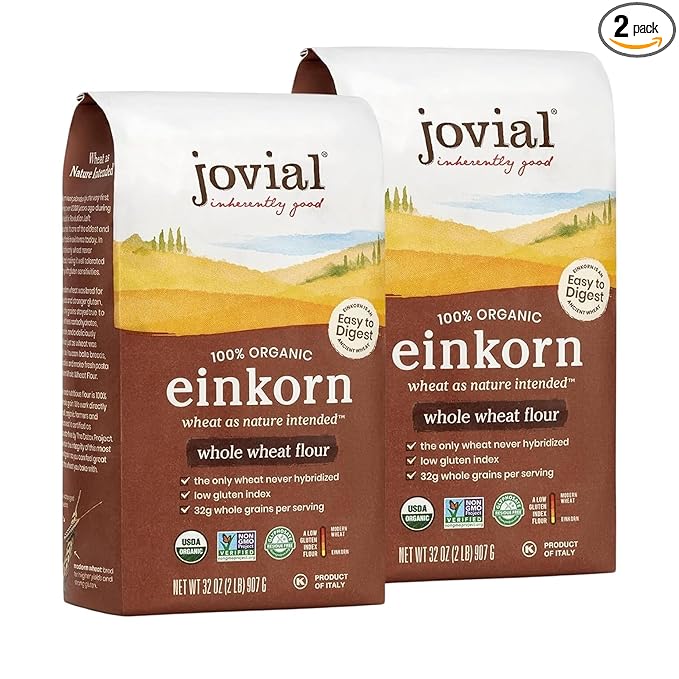 Jovial Organic Einkorn Whole Wheat Flour - Bread Baking Flour for Sourdough High Protein Non-GMO For Organic Pizza &amp Pasta European Italian Made Glyphosate Free - 32 Oz 2 Pack