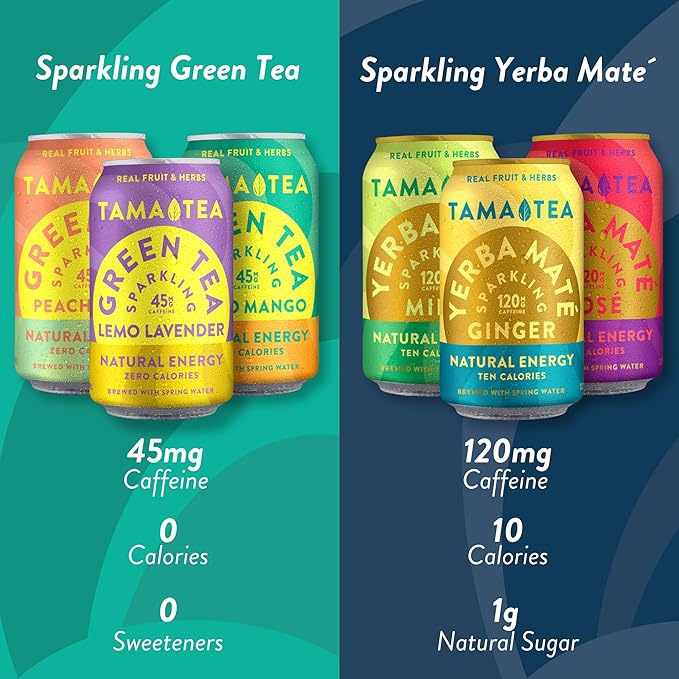 Unsweetened Sparkling Green Tea by Tama Tea - Organic Peach Pear Iced Green Tea Zero Calories &amp Zero Carbs | 45mg Caffeine No Artificial Ingredients 12 oz (12-Pack)