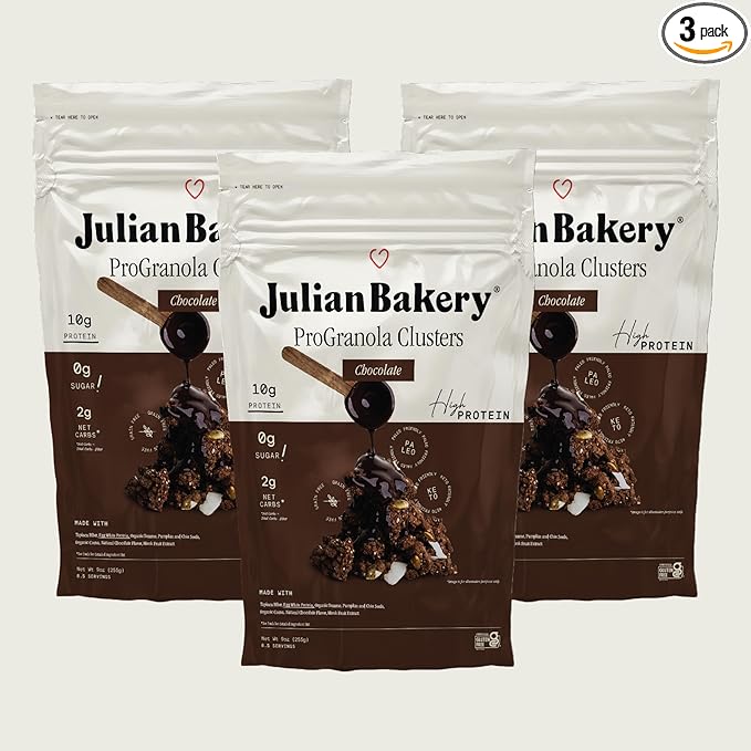 Julian Bakery® ProGranola® Cereal | Chocolate | 10g Protein | 11g Fiber | Paleo | 2 Net Carbs | Gluten-Free | Grain-Free | High Protein &amp High Fiber | 9oz (3 PACK)