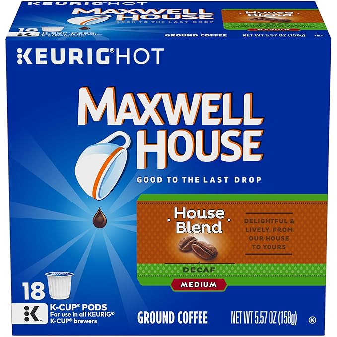 Maxwell House Decaf House Blend Medium Roast K-Cup Coffee Pods (72 Pods 4 Packs of 18)