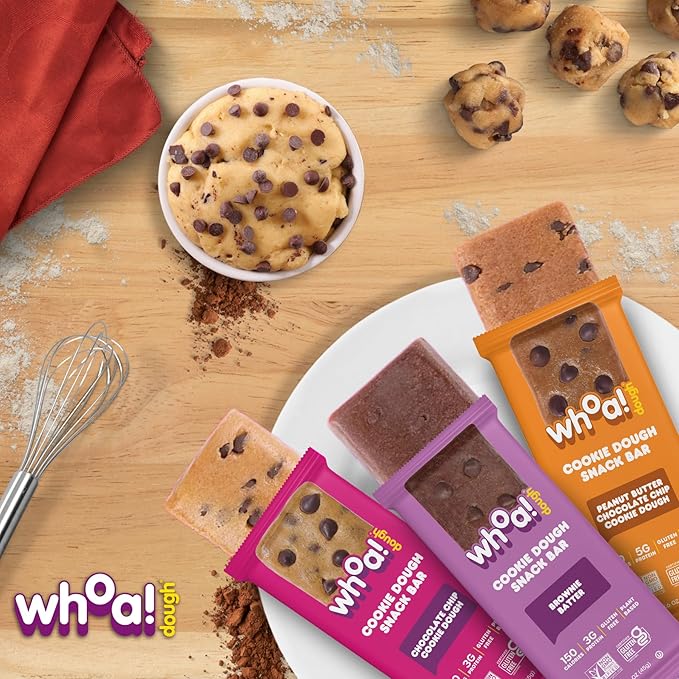 Whoa Dough Best Sellers Edible Cookie Dough Bars- Certified Non-GMO Kosher and Gluten Free Bars - Healthy Snack Foods - Plant Based Snacks - Real Ingredients - Variety Pack (6 Bars)