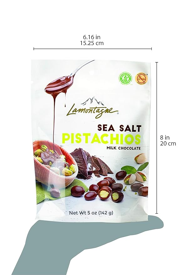 Lamontagne Milk Chocolate &amp Sea Salt Pistachios pack of 3 bags - Gluten-free Peanut-free and Palm Oil-Free Snack