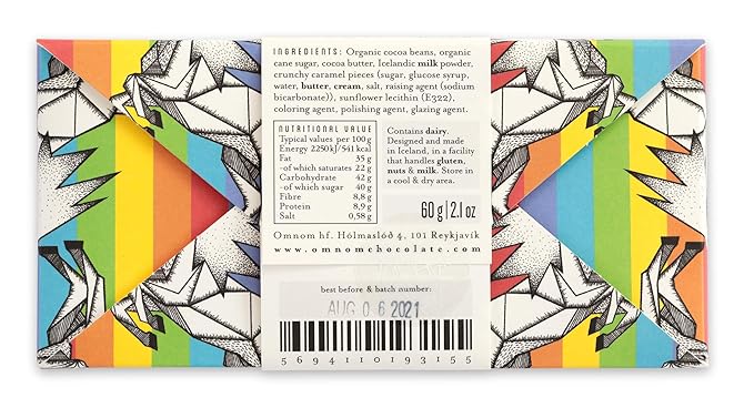 OmNom Caramel + Milk Pride Bar | Icelandic Bean To Bar Chocolate by OMNOM CHOCOLATE REYKJAVIK | 2 x 60g Bar