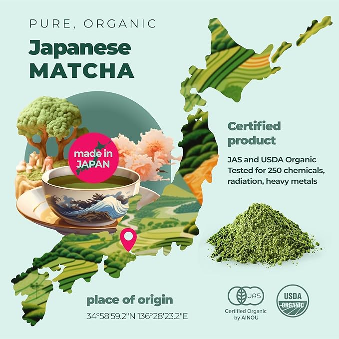 Matcha Powder Japanese USDA and JAS Organic Matcha Green Tea Powder Culinary Grade 2nd Harvest Unsweetened Perfect for Matcha Latte Smoothies Desserts - 3.5 oz/100g by AprikaLife