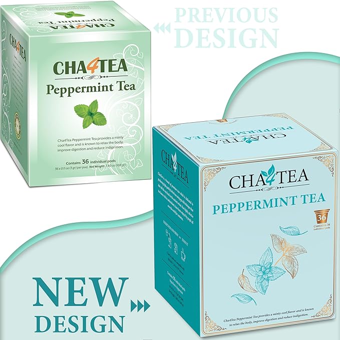 Cha4TEA 36-Count Peppermint Herbal Tea Pods Compatible with Keurig Brewers