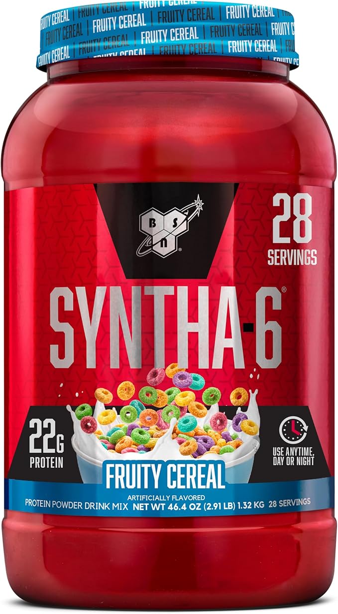BSN SYNTHA-6 Premium Protein Powder with 6g of Fiber Whey Isolate Micellar Casein Milk Protein Isolate 5g of Fat Fruity Cereal 28 Servings 2.91 Pound (Packaging May Vary)