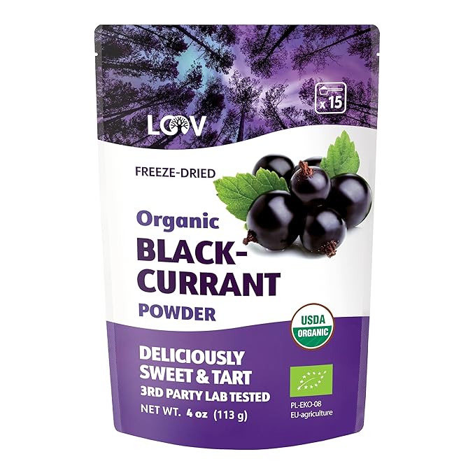 Organic Black Currant Powder – Pure 100% Natural Whole Fruit Freeze-Dried &amp Powdered – Non-GMO No Added Sugar – Rich in Polyphenols &amp Vitamin C – 4oz (15 Servings)