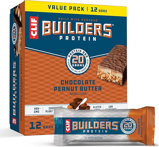 CLIF Builders Chocolate Peanut Butter &amp Cookies 'n Cream Protein Bars Bundle - Gluten-Free Non-GMO 20g Protein 2.4 oz. (12 Count) Bars