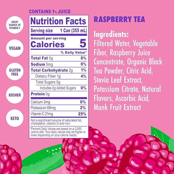 Swoon Raspberry Iced Tea - Sugar Free Gluten Free Low Carb Paleo-Friendly - Flavored Keto Drinks Made with Organic Black Tea and Sweetened by Monk Fruit and Stevia (Pack of 12)